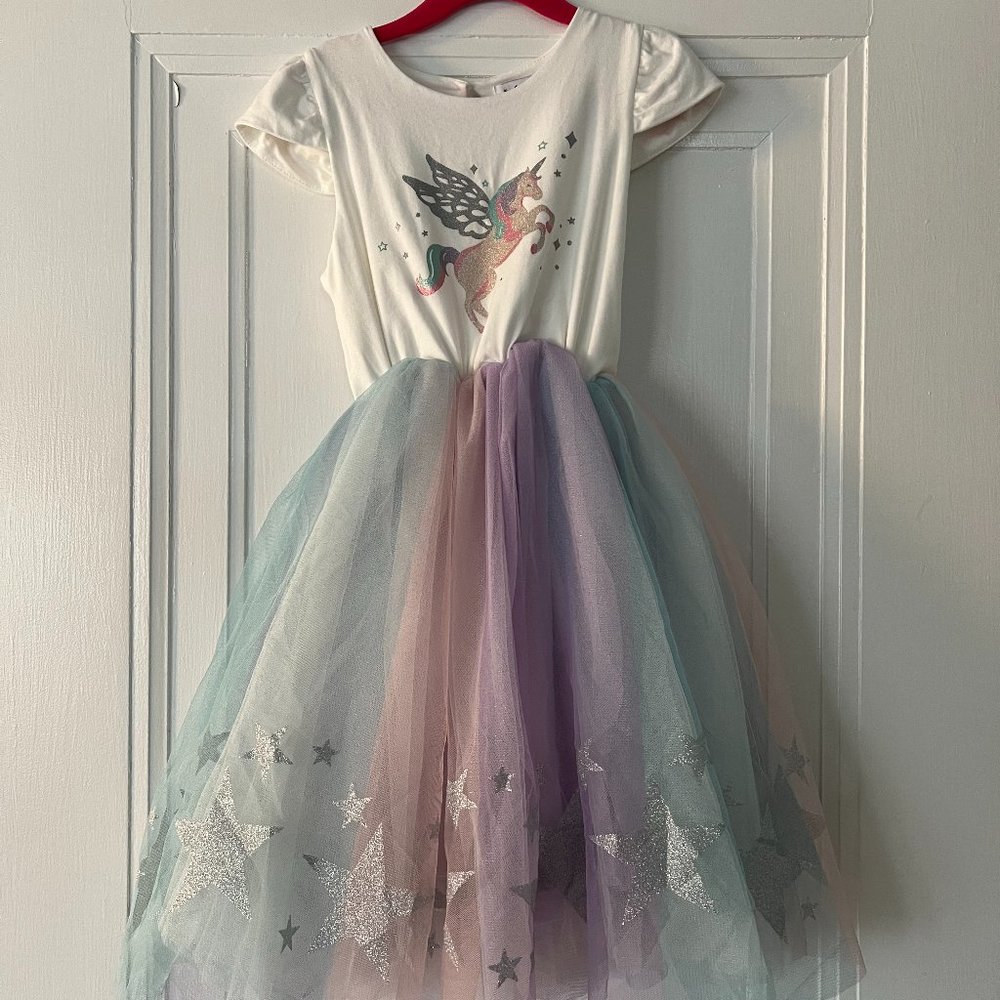 Lola + the Boys Glitter Wing Unicorn Pastel Dress, Girls Size 8